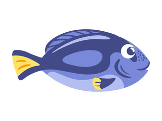 vector illustration showcases a stunning blue surgeonfish swimming gracefully through the vibrant coral reef. Its striking blue body and yellow accents highlight the beauty of marine life in tropical