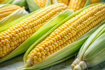 Fresh Sweet Corn on the Cob with Green Husks - Natural Light Stock Photo