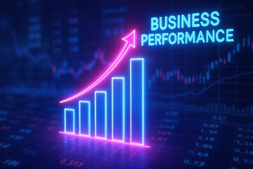 A vibrant digital representation of business performance featuring a glowing chart with an upward trend. Ideal for presentations related to financial growth and corporate success.