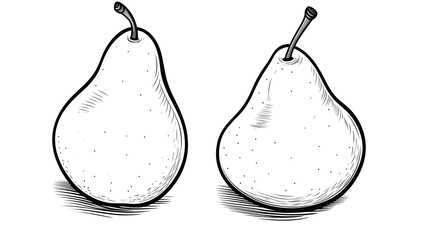 Detailed freehand drawn black and white cartoon pear for graphic design projects