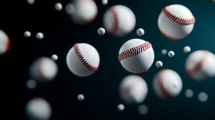 Floating Baseballs Against Dark Background