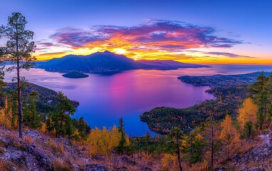 Autumn Lake Sunrise Panorama