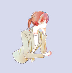 頬杖をつく女性会社員