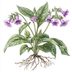 Delicate Wildflower Plant with Purple Blossoms and Green Leaves