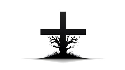 Spooky Black Shadow Cross Icon for Halloween Season Design Projects