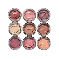 Nine Shades of Cream Blush in Glass Jars, Top View
