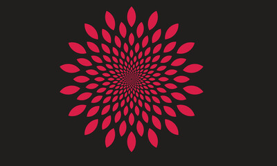Red radial petal pattern, Abstract flower spiral, Geometric leaf mandala, Bold red symmetry art, Modern petal design