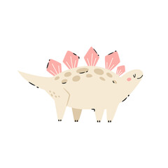 Illustration of adorable cartoon stegosaurus dinosaur isolated on white background.