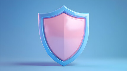 Pastel Pink and Blue 3D Rendered Shield on Blue Background