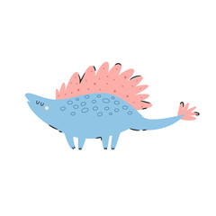 Illustration of adorable cartoon dinosaur isolated on white background.