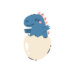 Adorable cartoon baby t-rex dinosaur hatching from an egg. Vector illustration isolated on white background