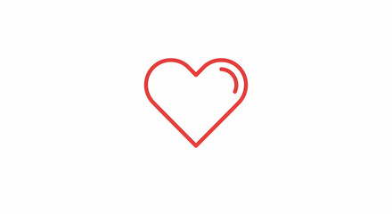Simple Red Heart Icon Outline on White Background