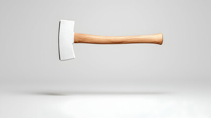 Grey Metal Axe with Brown Wooden Handle on White Background