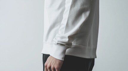 Side profile of a long-sleeve T-shirt mockup, emphasizing sleeve fit.