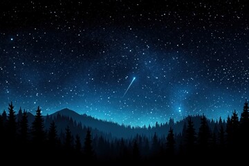 Obraz premium Night sky over a dark forest. Silhouette of trees against a starlit night. Meteor streaks across the celestial expanse
