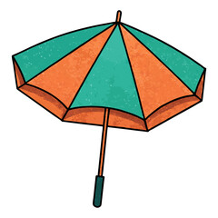 Colorful Beach Umbrella in Orange and Green Pattern

