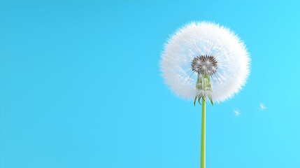 Fluffy White Dandelion Seed Head Against a Light Blue Background
