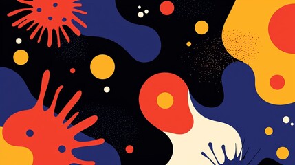 Symbolize of virus and protect. Colorful abstract design with vibrant shapes on a dark background.