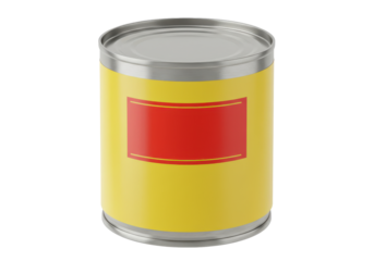 Canned food, yellow label, red rectangle