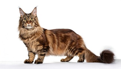 Magnificent Maine Coon Cat Portrait on White Backdrop Showcasing Majestic Breed