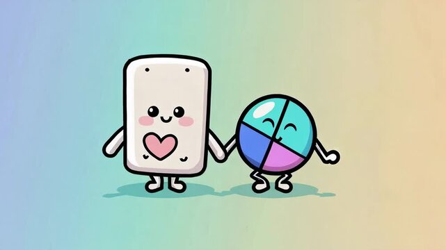 BFF Bandage and Pill | Cute Friendship Between Medicine Characters | Soft Pastel Illustration
