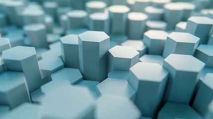 Fondo abstracto con un campo de columnas o pilares hexagonales de diferentes alturas en un tono azul grisáceo frío, con poca profundidad de campo. Patrón geométrico.
