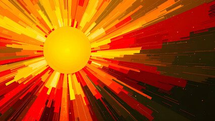Abstract Sunburst: Vibrant Yellow Orb and Dynamic Rays.
Energetic Sun Design: Pixelated Light and Warm Colors.
Dramatic Sun Art: Abstract Radiating Rays.
