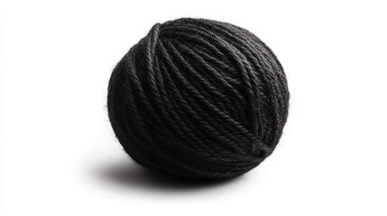 Vibrant Black yarn ball isolated on white background.