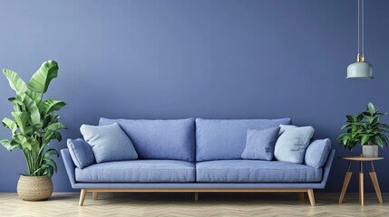 Modern Living Room Interior Design with Blue Sofa