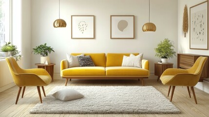 Modern Yellow Living Room Interior Design