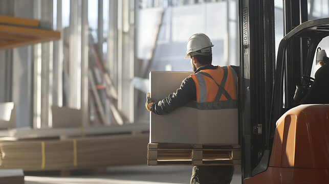 Construction Worker Loading a Forklift