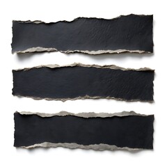 Fototapeta premium Black ripped paper torn edges strips isolated on white background