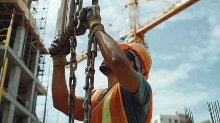 Construction Worker Operating Hoist Equipment