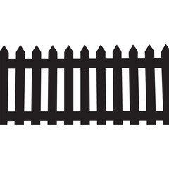 Black silhouette of garden farm wooden fence White Background.