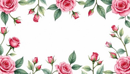 Delicate watercolor rosebuds & leaves, repeating pattern, design element, rose, watercolor