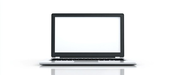 Fototapeta premium Sleek Modern Laptop, Blank Screen, Silver and Black, Technology Device, Portable Computer, Digital Gadget, Work From Home, Office Equipment