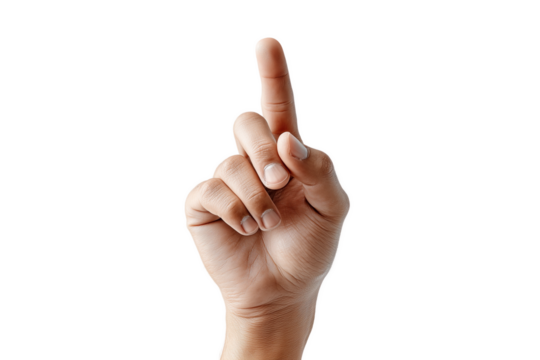 human hand pointing up index finger on transparent background