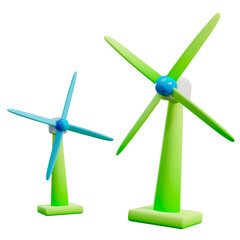 3D Green Wind Turbines Illustration - Eco-Friendly