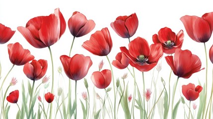 Fototapeta premium Vibrant red tulips in full bloom stunning display of nature beauty vivid