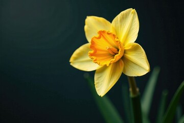 Obraz premium Wilted narcissus bloom with dry leaves and stems, stem, petals