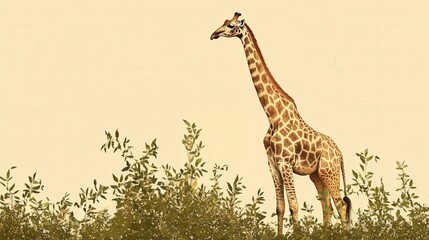 Fototapeta premium A majestic giraffe stands amongst green leafy foliage in its habitat
