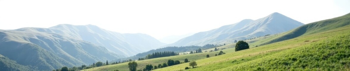 Fototapeta premium White to gray gradient background featuring a stunning natural landscape with rolling hills and mountains, mountains, scenery