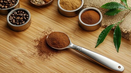 Coffee grounds on wooden surface