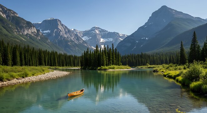 Serene Mountain Lake with Kayak