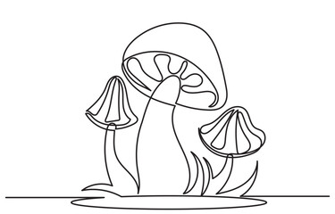 Single-line art of a mushroom, simple, clean, and tasty. An edible autumn veggie, perfect from nature&rsquo;s harvest. Champignon style, drawn in one continuous stroke. Mushroom vector illustration.