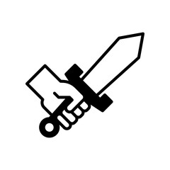 Illustration Icon of a Hand Holding a Sword in Simple Design
