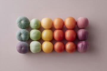 fresh produce arranged in neat grid pattern with emphasis on natural colors includes various vegetables labeled as