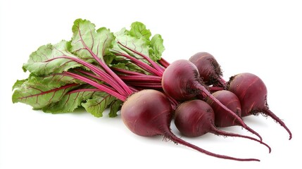 Fresh Beets with Leaves on White Background