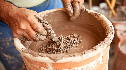 Potter's Hands Shaping Clay on a Pottery Wheel