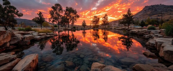 Fiery Sunrise Reflects on Still Water